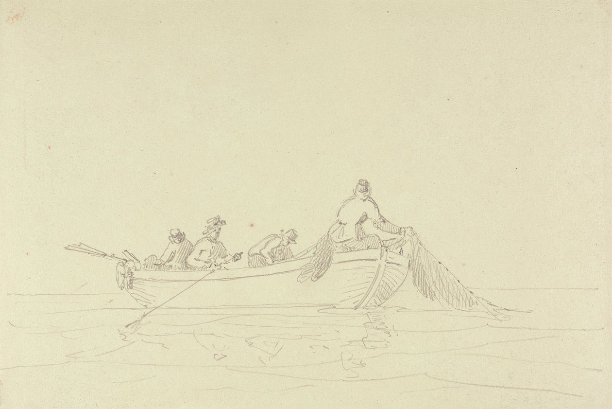 Schets van vissers in een boot door Capt. Thomas Hastings