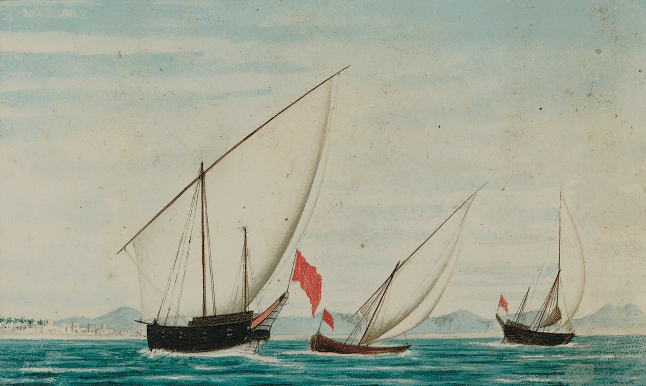 Uitzicht op dhows bij Ajman door Captain William Igglesden
