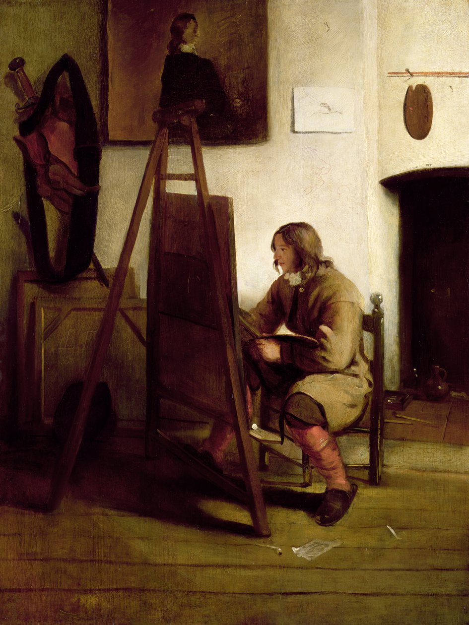 Een kunstenaar in zijn studio door Carel Fabritius