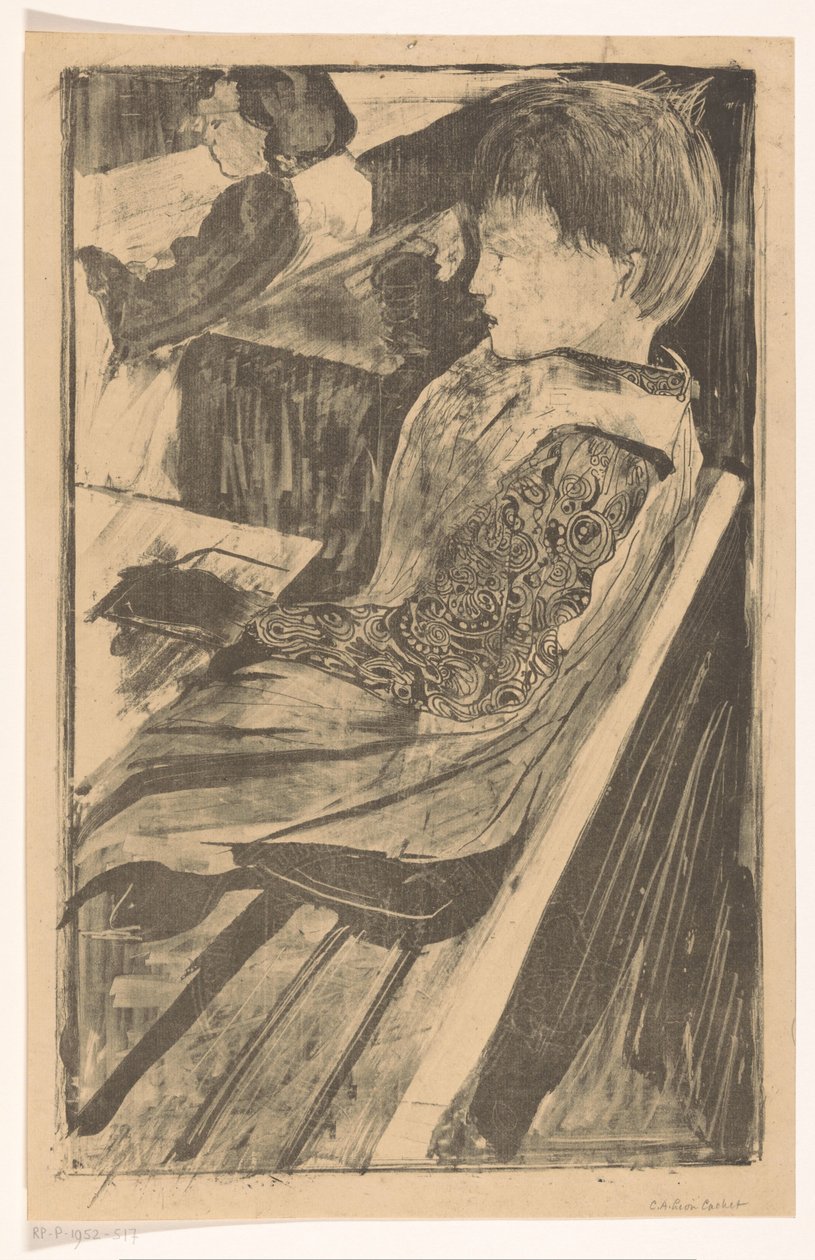 Kinderen in schoolbanken door Carel Adolph Lion Cachet