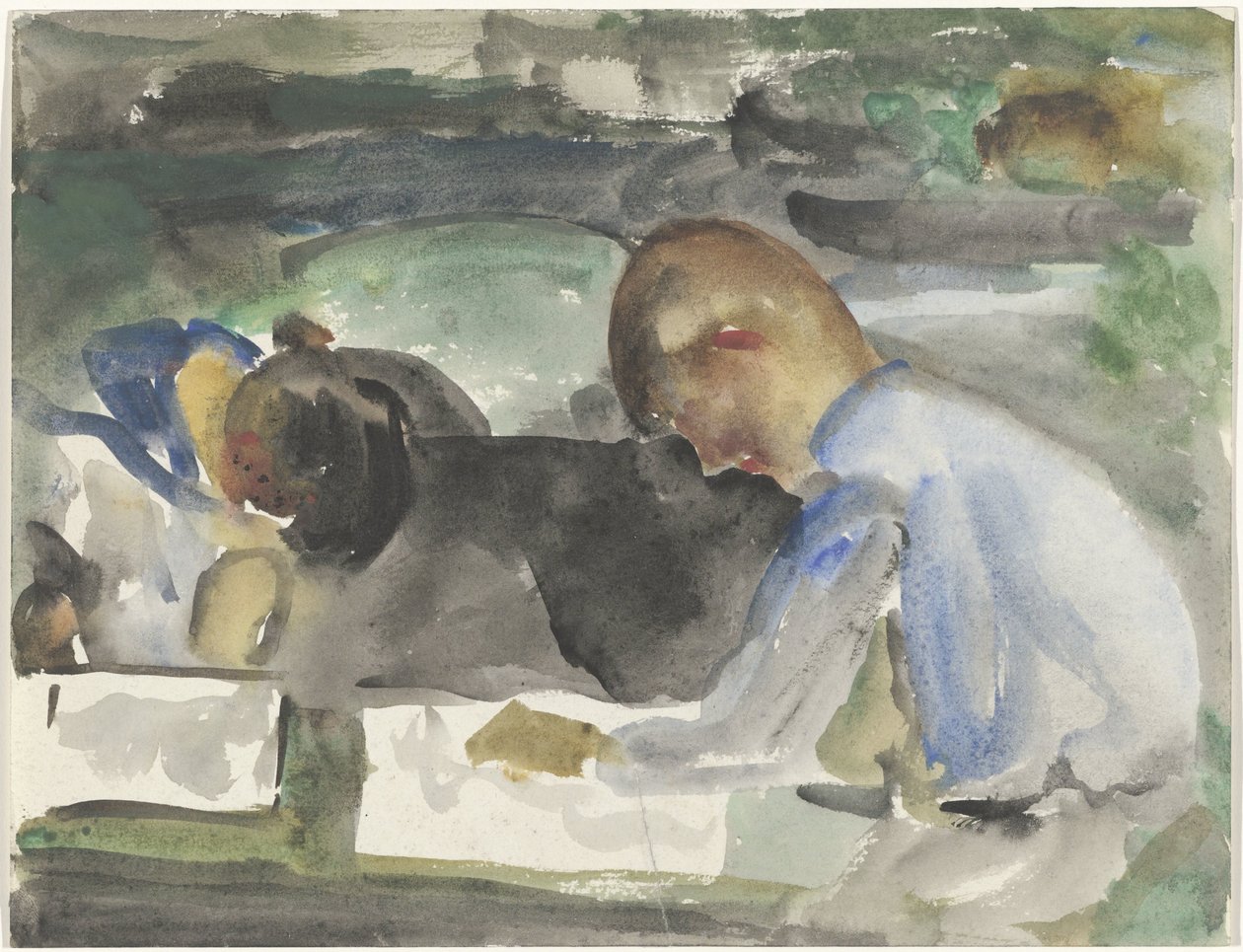 Twee tekenende kinderen door Carel Adolph Lion Cachet