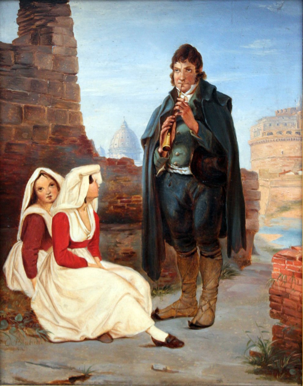 Pifferaro en meisje in Rome door Carl Blechen