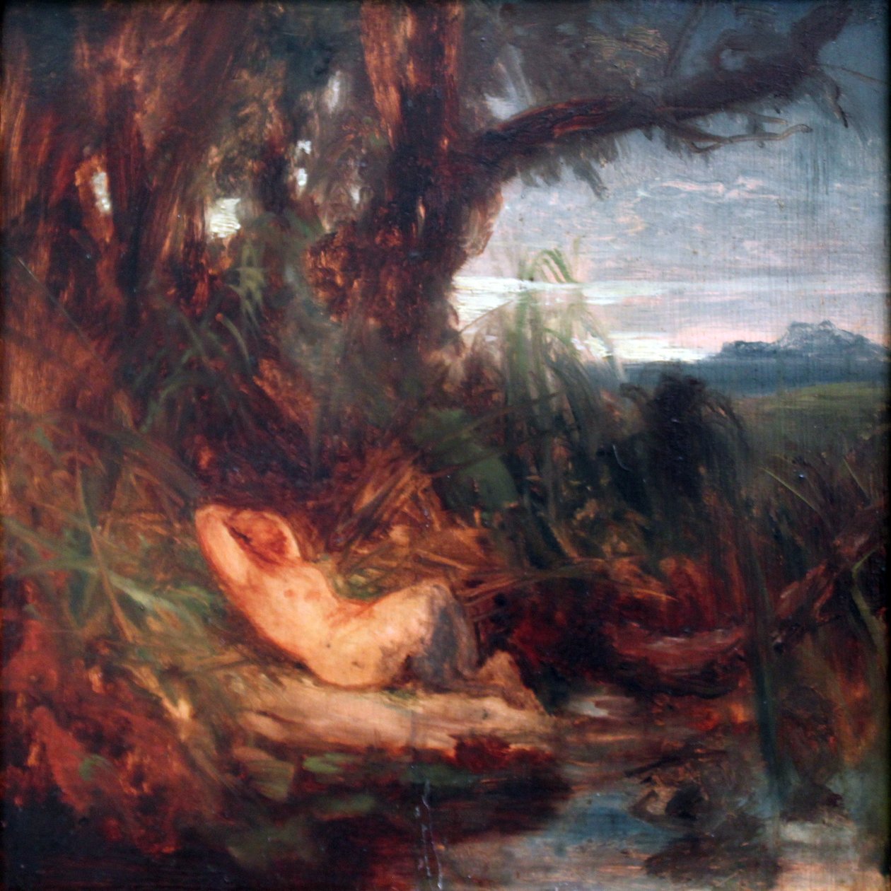 Slapende faun in het riet door Carl Blechen