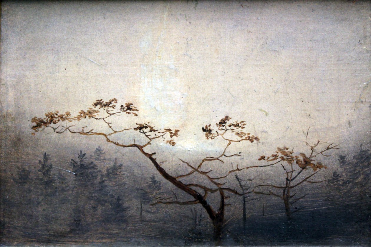 Bomen bij zonsopgang in de herfst door Carl Blechen