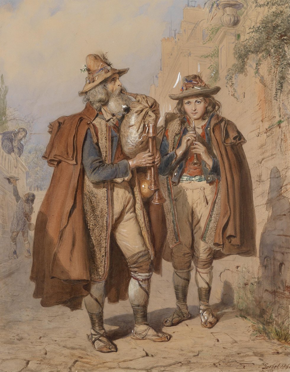 Doedelzakspeler en Fluitspeler door Carl Goebel