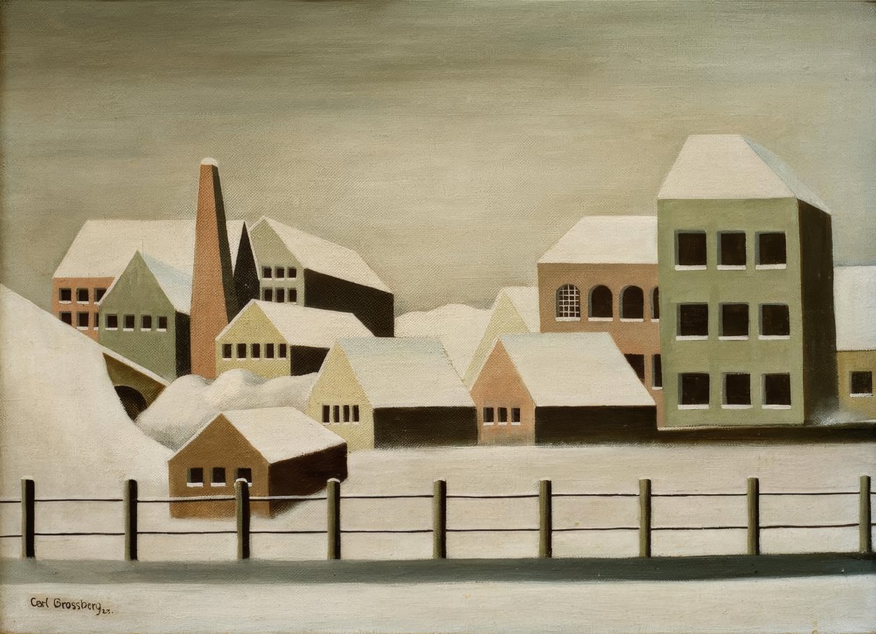 Fabriekslandschap in de sneeuw door Carl Grossberg