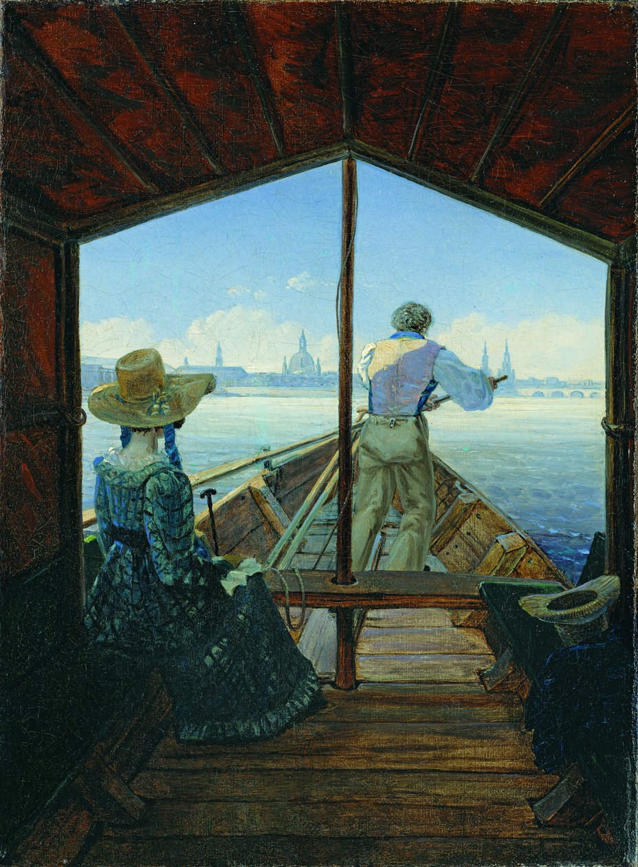 Vaartrip op de Elbe bij Dresden (Ochtend op de Elbe) door Carl Gustav Carus