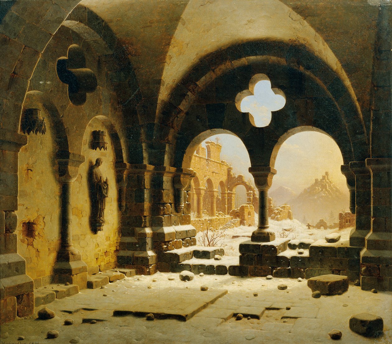 Kloosterruïne in de winter door Carl Georg Adolph Hasenpflug
