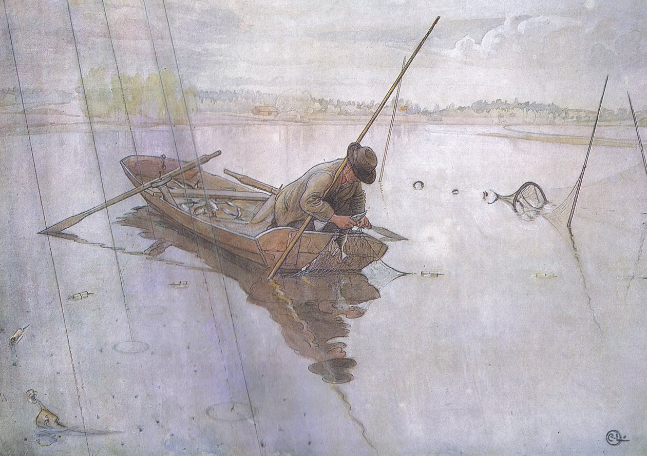 Johan vangt een mooie snoek door Carl Larsson