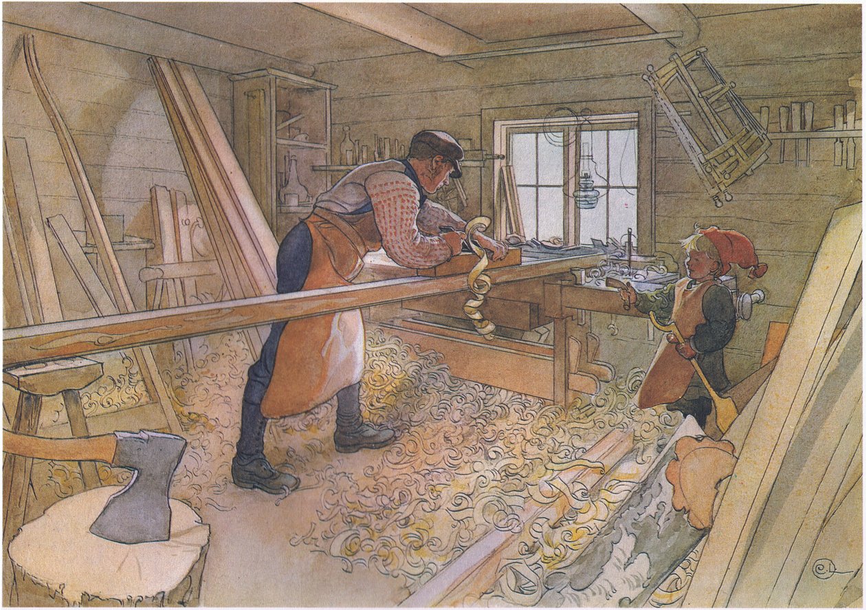 Oom Johan in de boerderijwerkplaats door Carl Larsson
