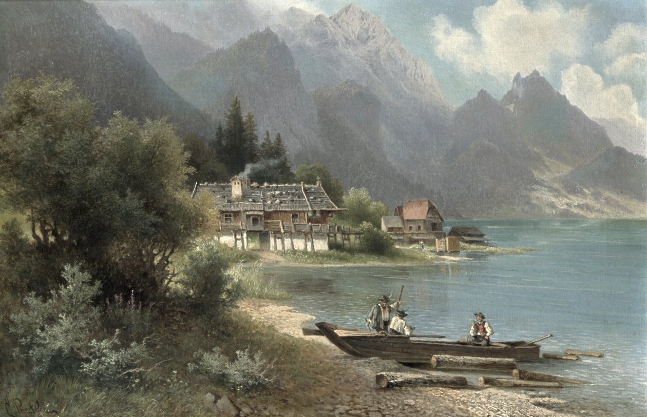 Landschap bij het meer Kochelsee, Beieren door Carl Prestel