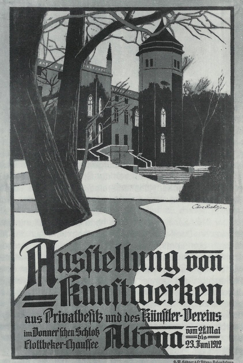 Zwart-wit afbeelding van een tentoonstellingsposter door Carl Rathjen