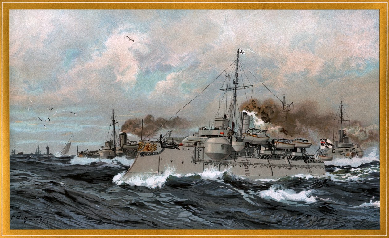 Kaiserliche Marine HEIMDALL en SIEGFRIED in de Elbmündung door Carl Saltzmann