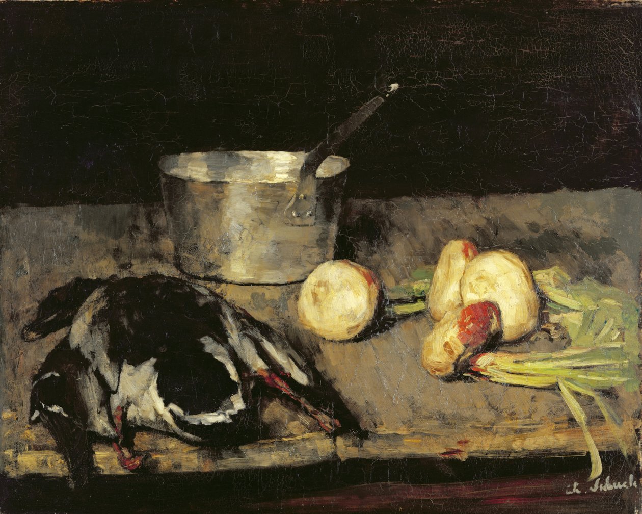Stilleven met braadpan en wilde eend door Carl Schuch
