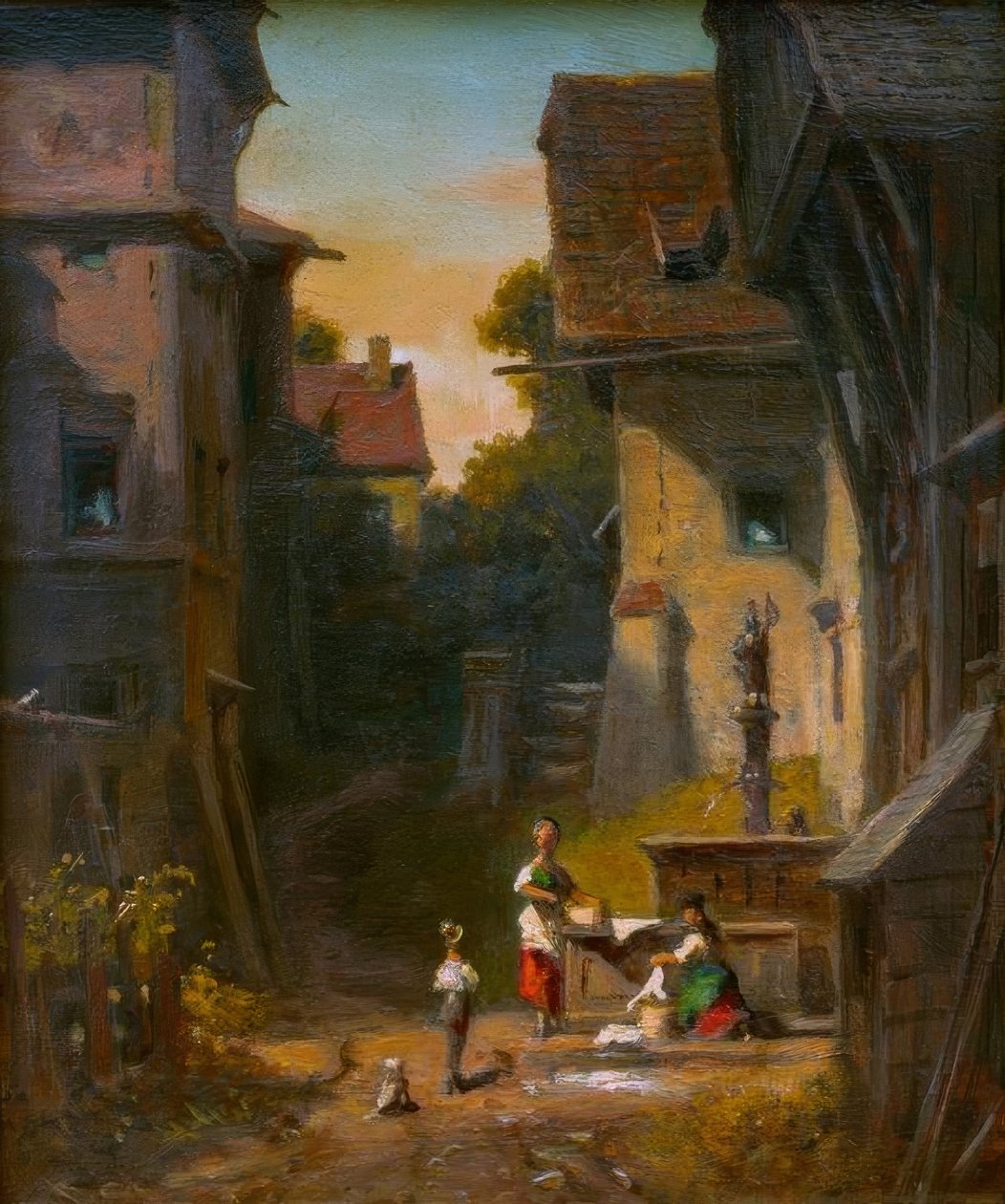 Bij de stadsfontein door Carl Spitzweg