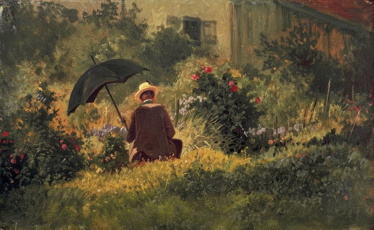 De schilder in de tuin door Carl Spitzweg