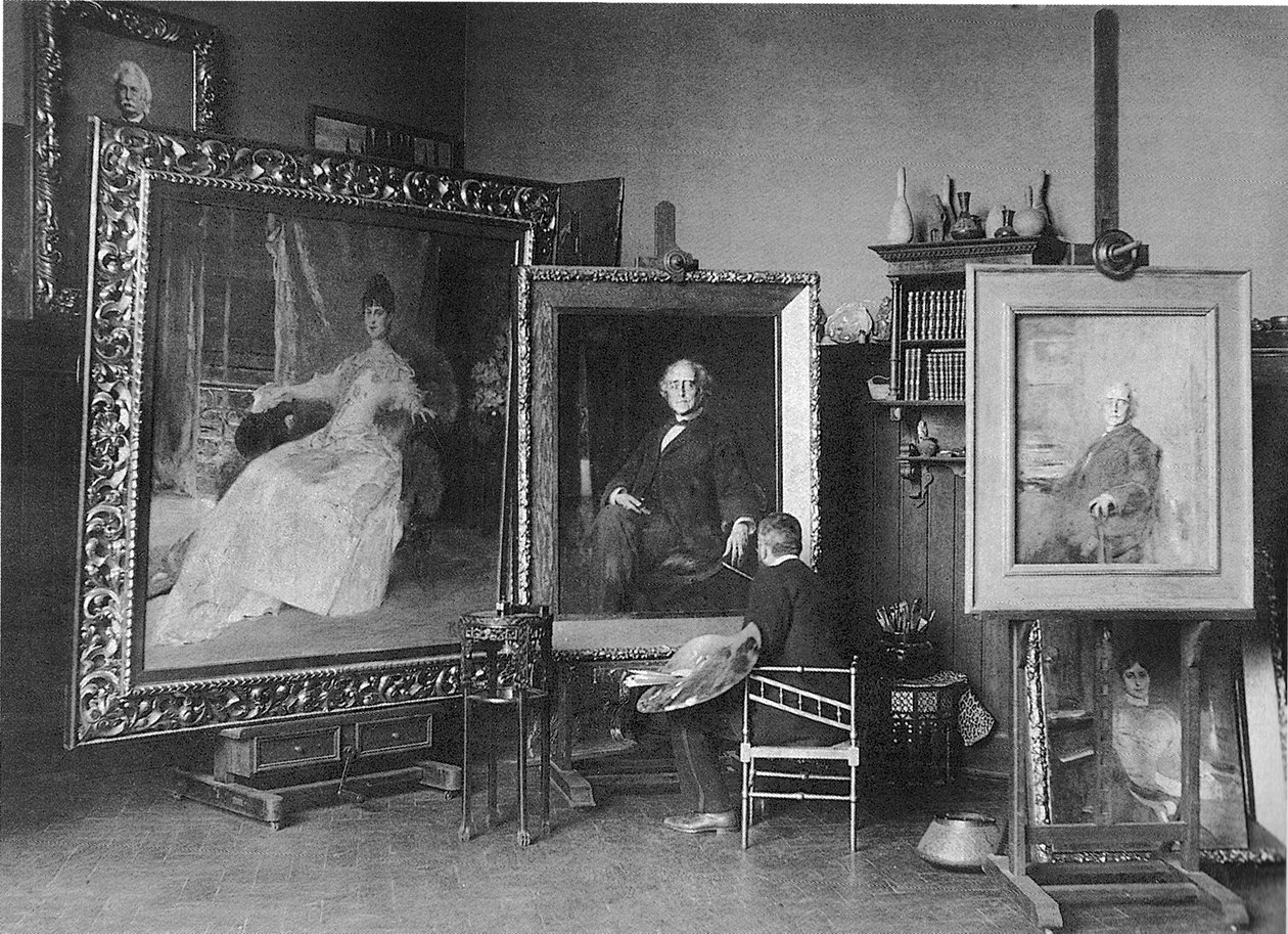Reinhold Lepsius in zijn Münchener atelier door Carl Teufel
