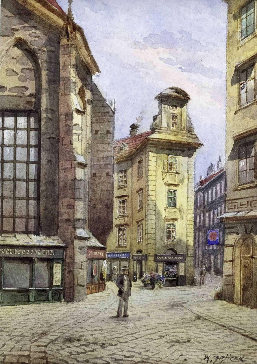 Blik in de Kurrentgasse in Wenen door Carl Wenzel Zajicek