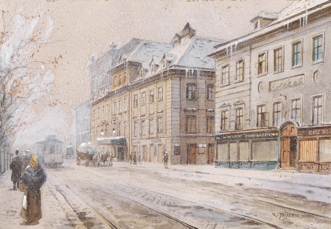 Het Theater an der Wien in de Winter door Carl Wenzel Zajicek