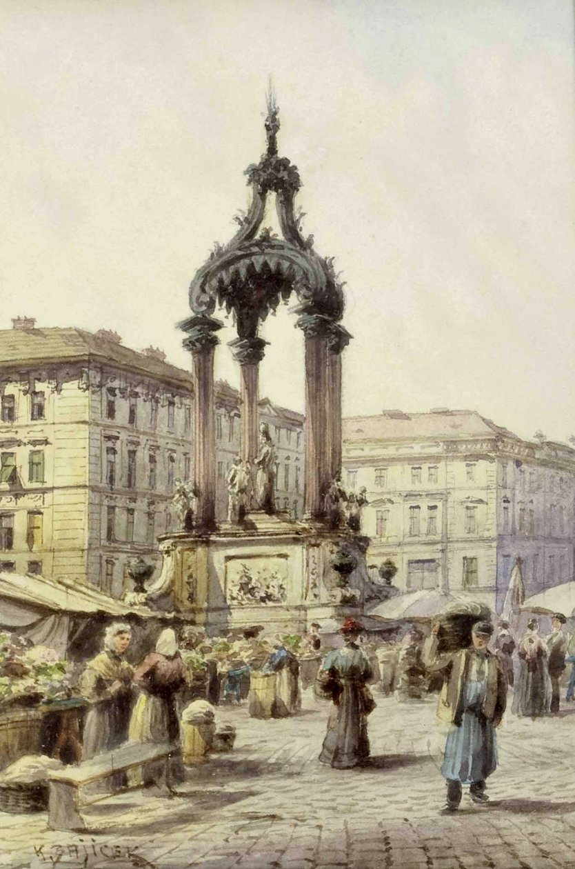 Drukte op de Hohe Markt in Wenen door Carl Wenzel Zajicek