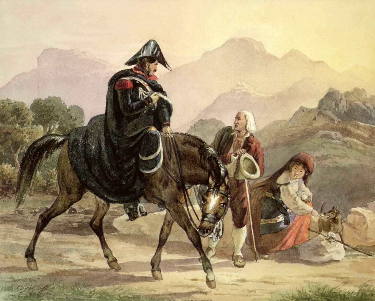 Italiaanse Ruiterpolitie met Plattelandsmensen, ca. 1830 door Carl Wilhelm Goetzloff