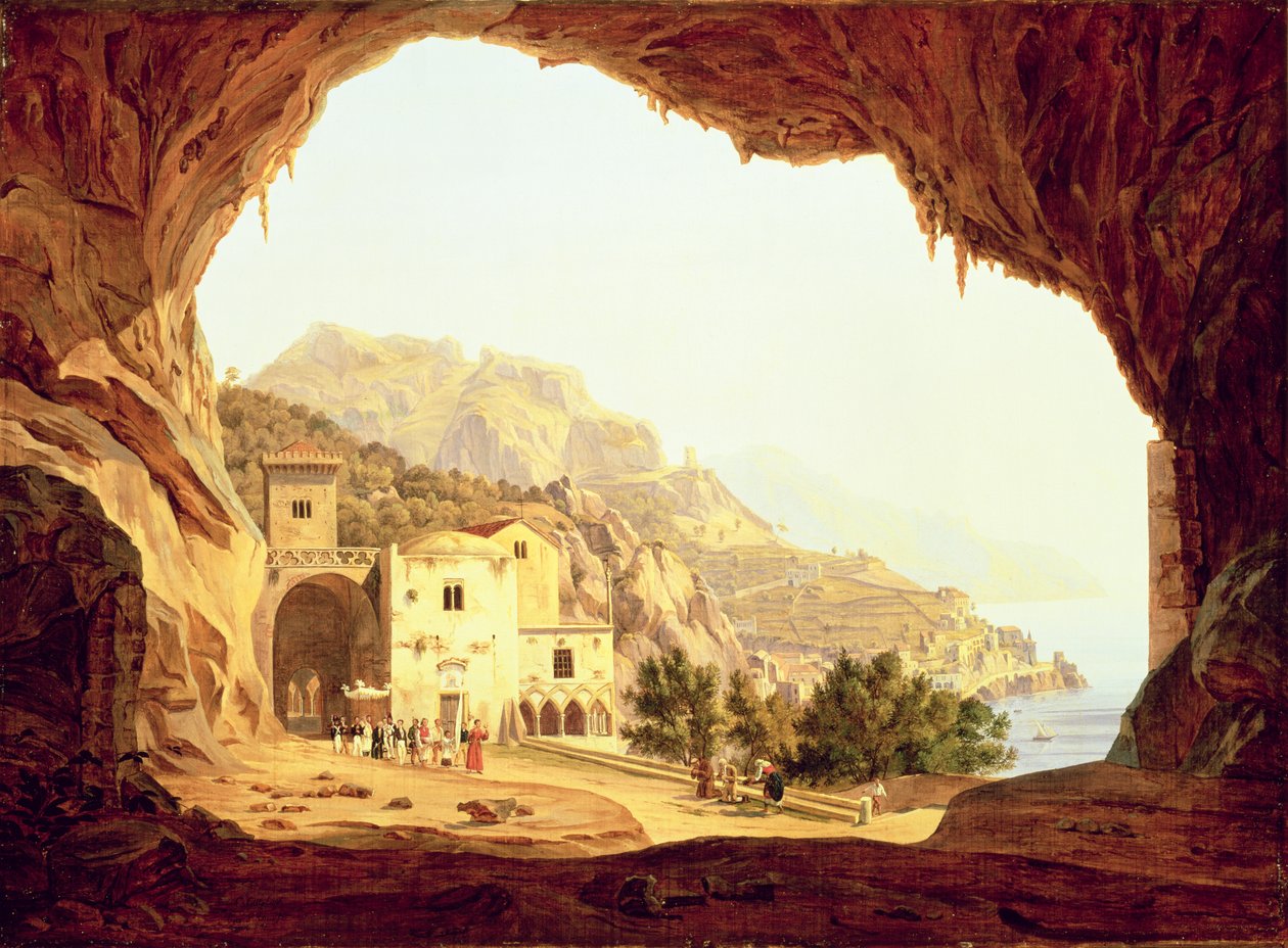 Uitzicht vanuit een grot over de Amalfikust door Carl Wilhelm Goetzloff