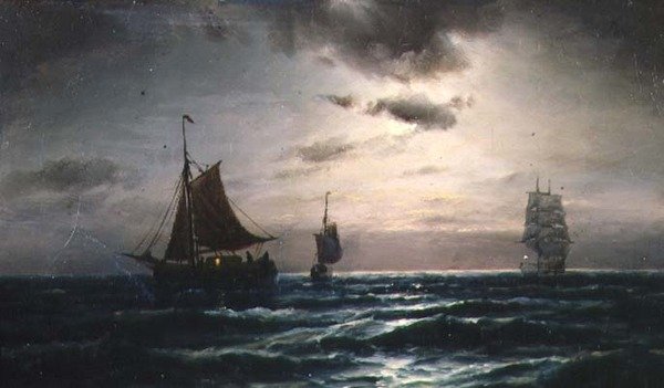 Schepen in Maanverlichte Wateren door Carl Bille