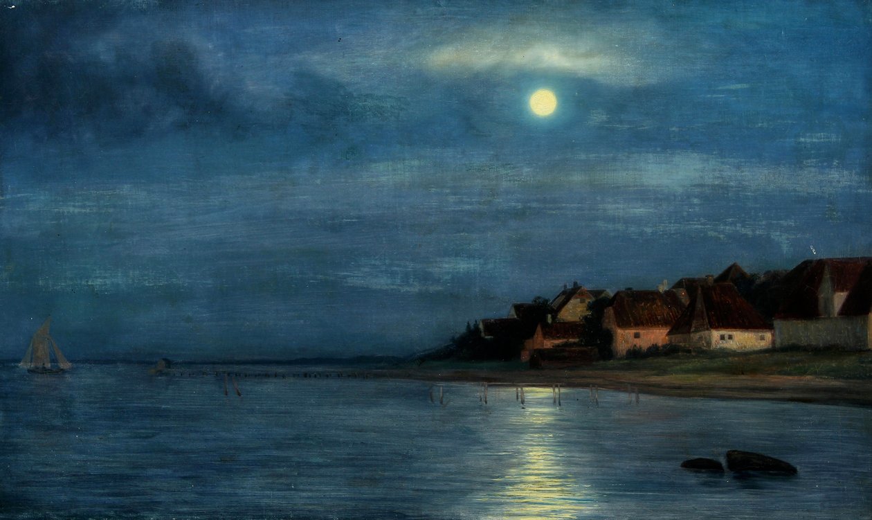 Deens: Maanlicht. Hellebæk Maanlicht. Hellebæk door Carl Bloch