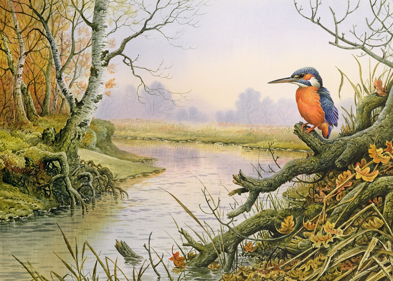 IJsvogel: Herfst Rivierlandschap door Carl Donner