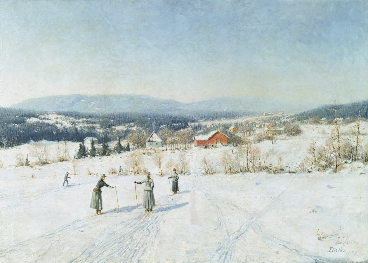 Landschap met skiërs door Carl Edvard Diriks