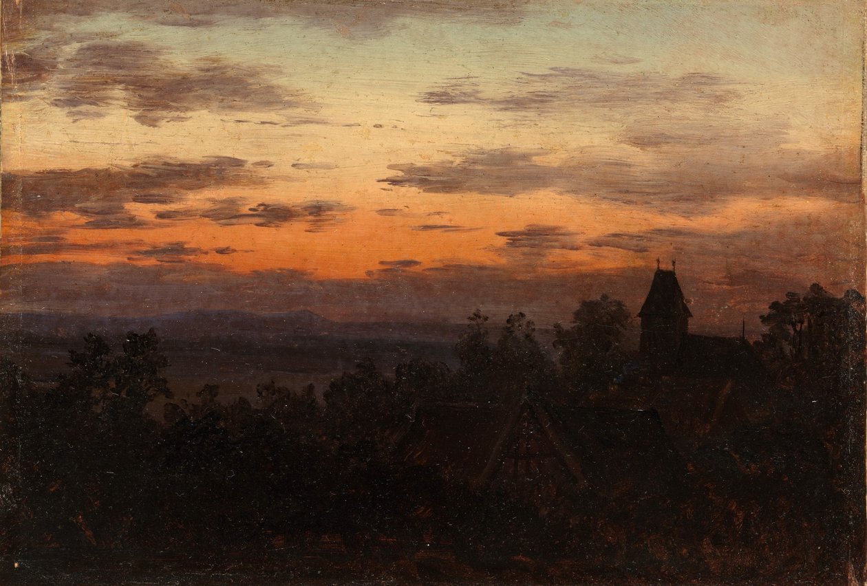 Landschap bij zonsondergang door Carl Gustav Carus