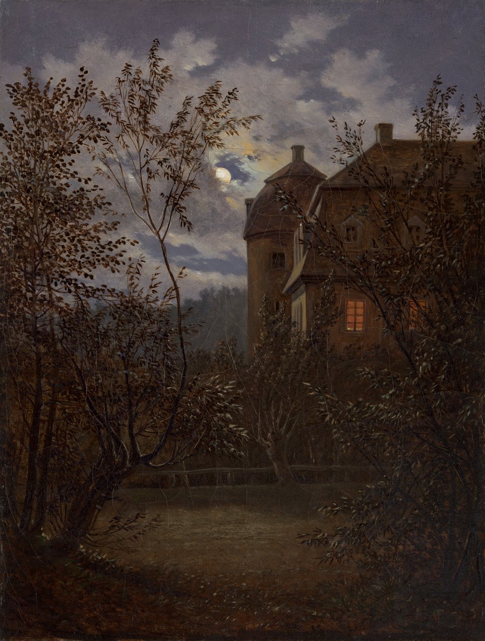 Schloss Milkel in maanlicht, ca. 1833-35 door Carl Gustav Carus