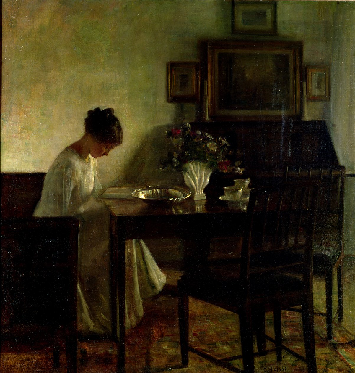 Meisje dat leest in een interieur door Carl Holsoe