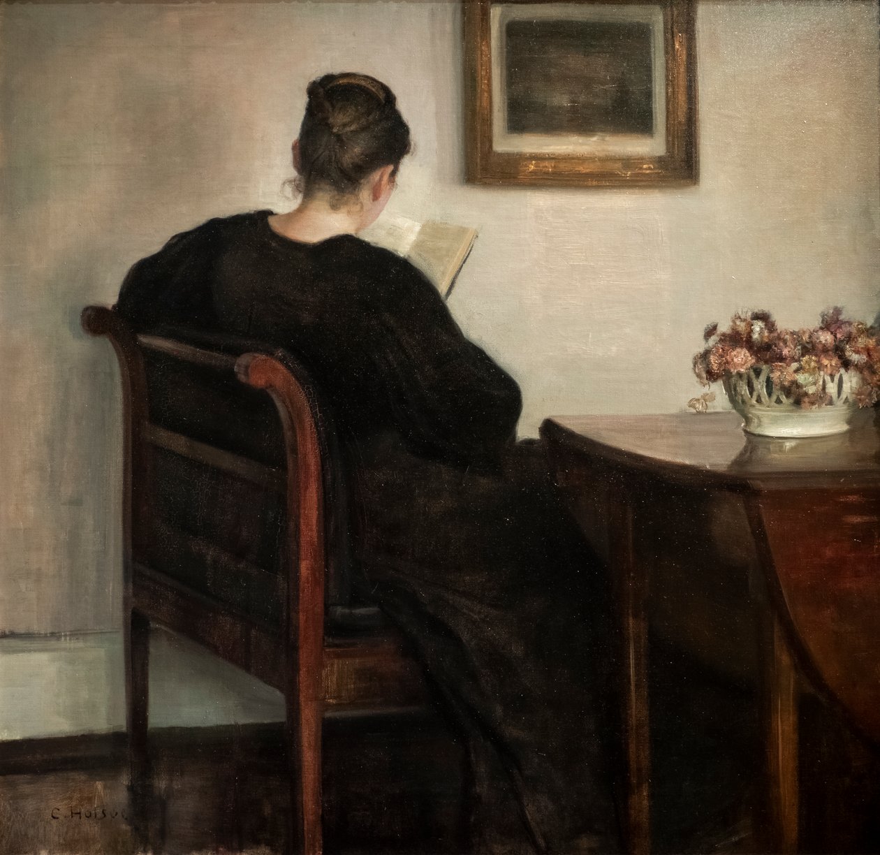 Interieur, lezende vrouw door Carl Holsoe