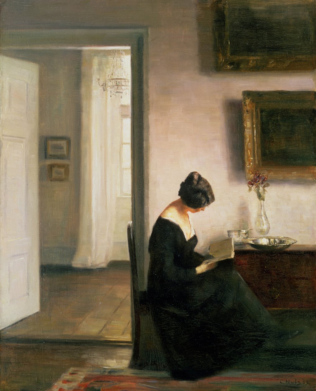 Vrouw die leest in een interieur door Carl Holsoe