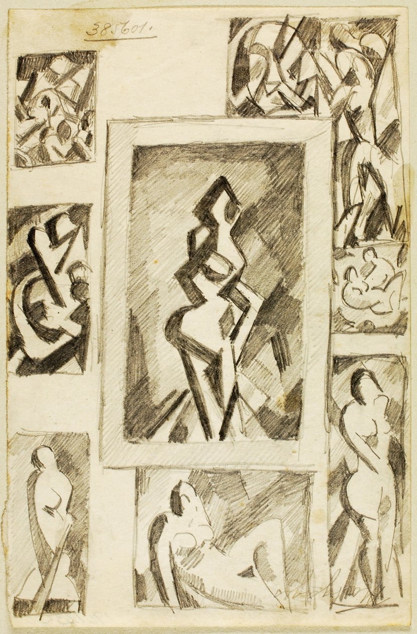 Groep abstracte naakten door Carl Newman