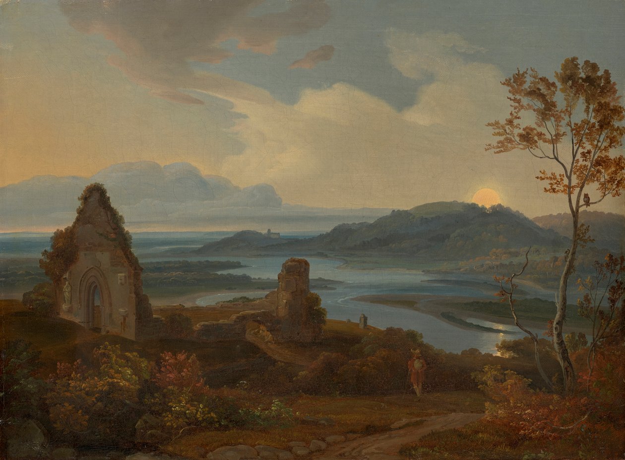 Rivierlandschap met Kerkruïne door Carl Rottmann