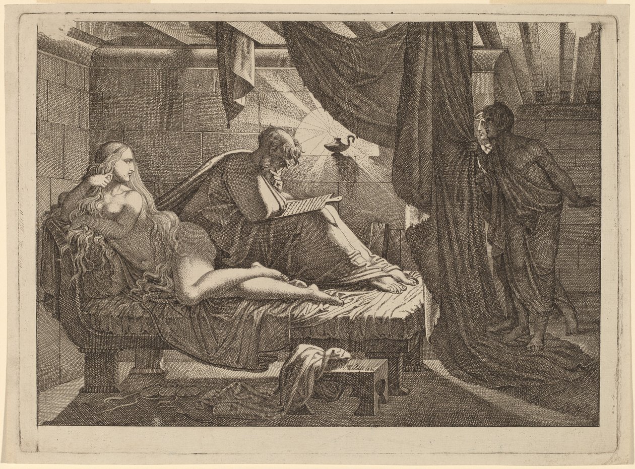 Xenocrates en Phryne door Carl Russ