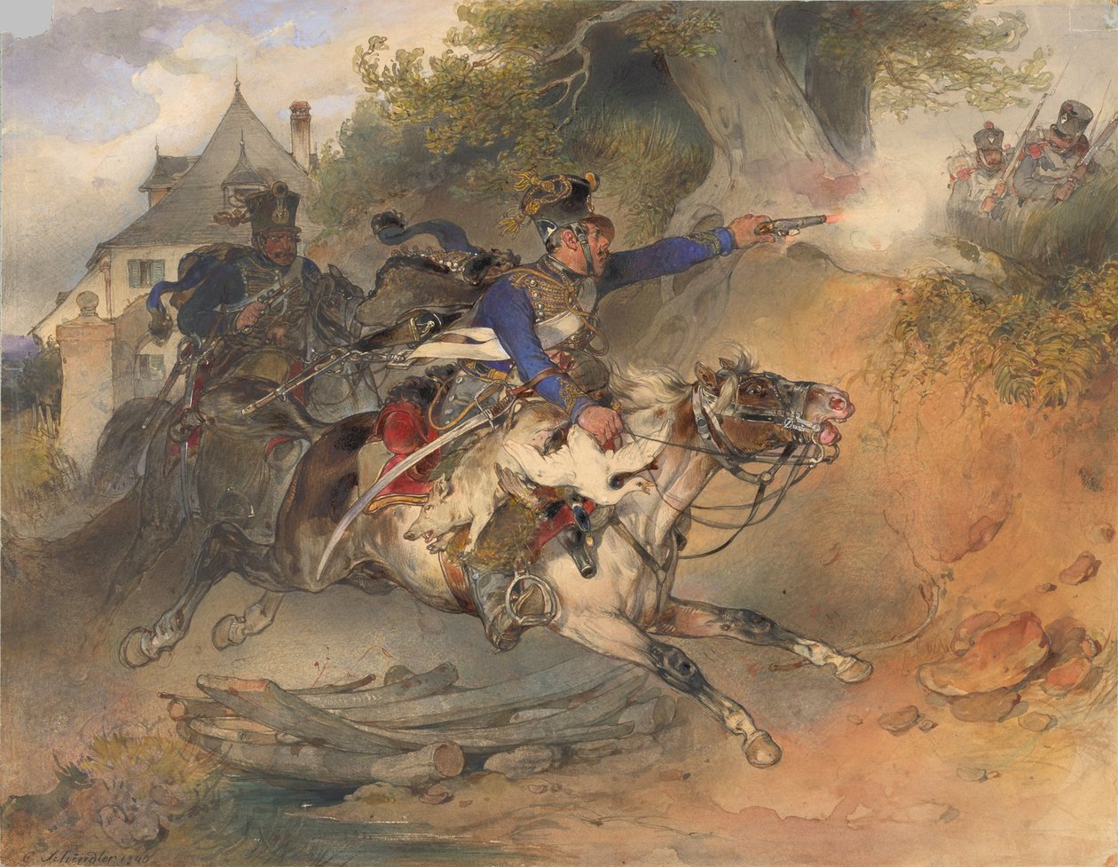 De fouragerende huzaar door Carl Schindler