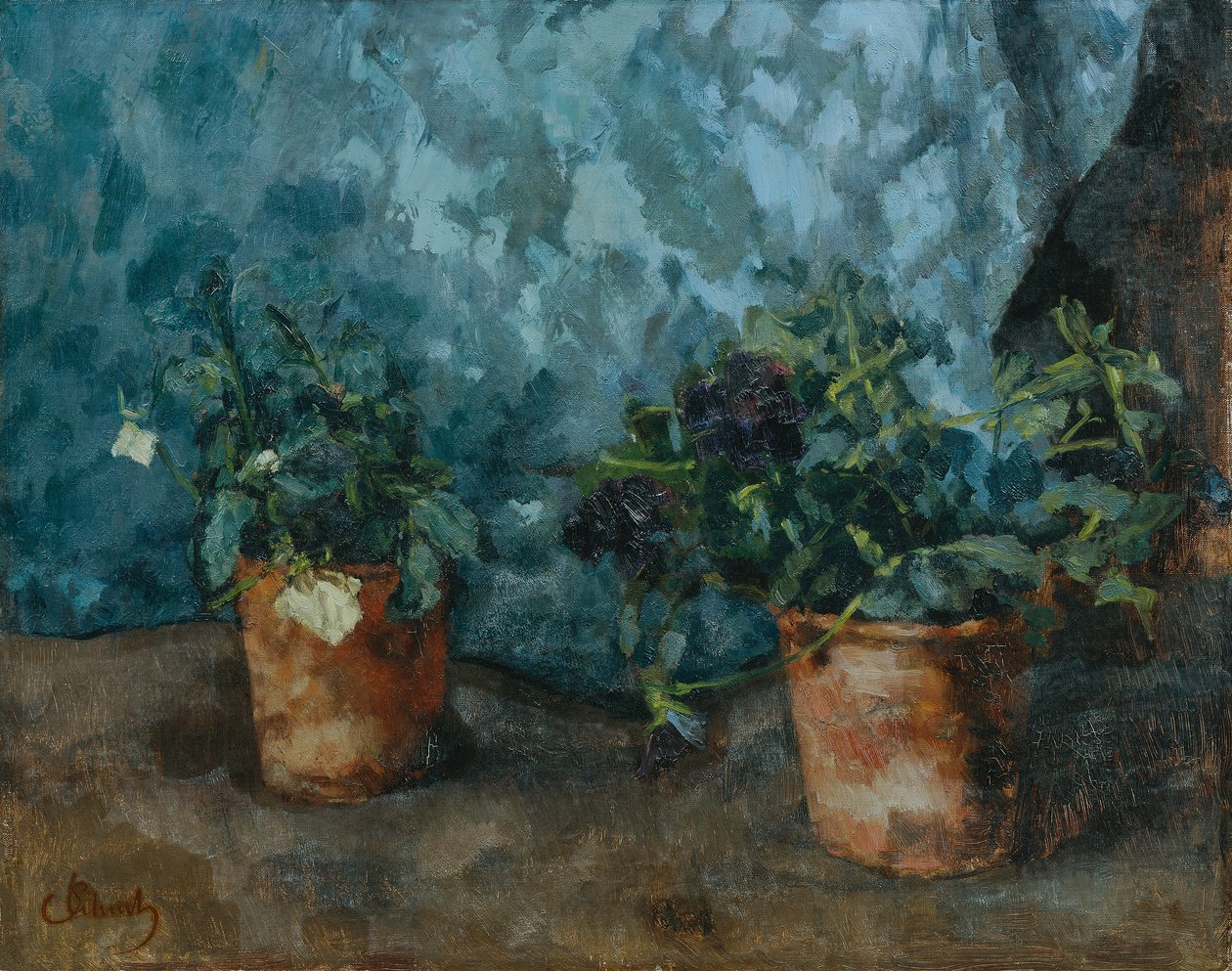Stilleven met bloempotten door Carl Schuch