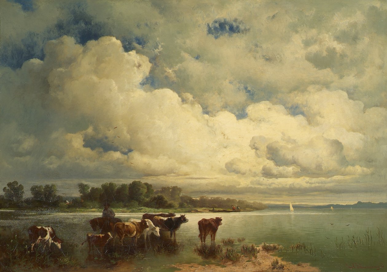 Waterlandschap met koeien door Carl Schweninger d. Ä.