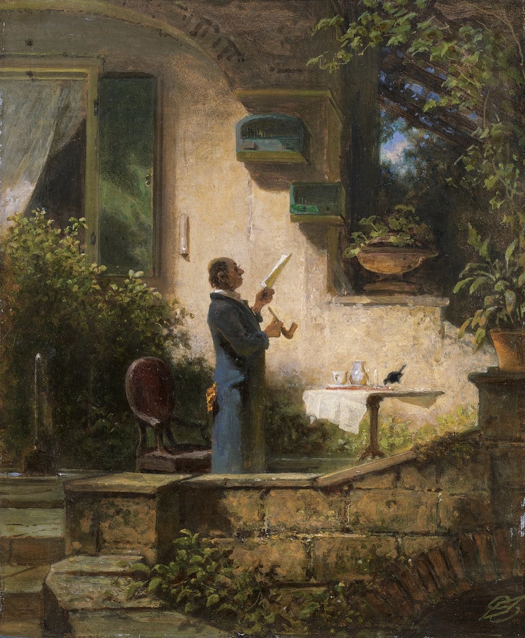 Een belangrijke boodschap, 1870s door Carl Spitzweg