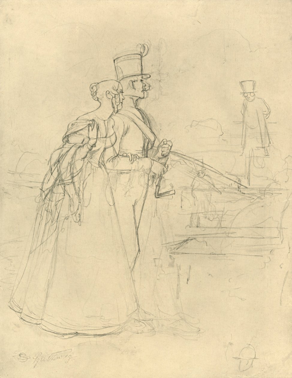 Die Begegnung, midden-late 19e eeuw, ca 1924 door Carl Spitzweg