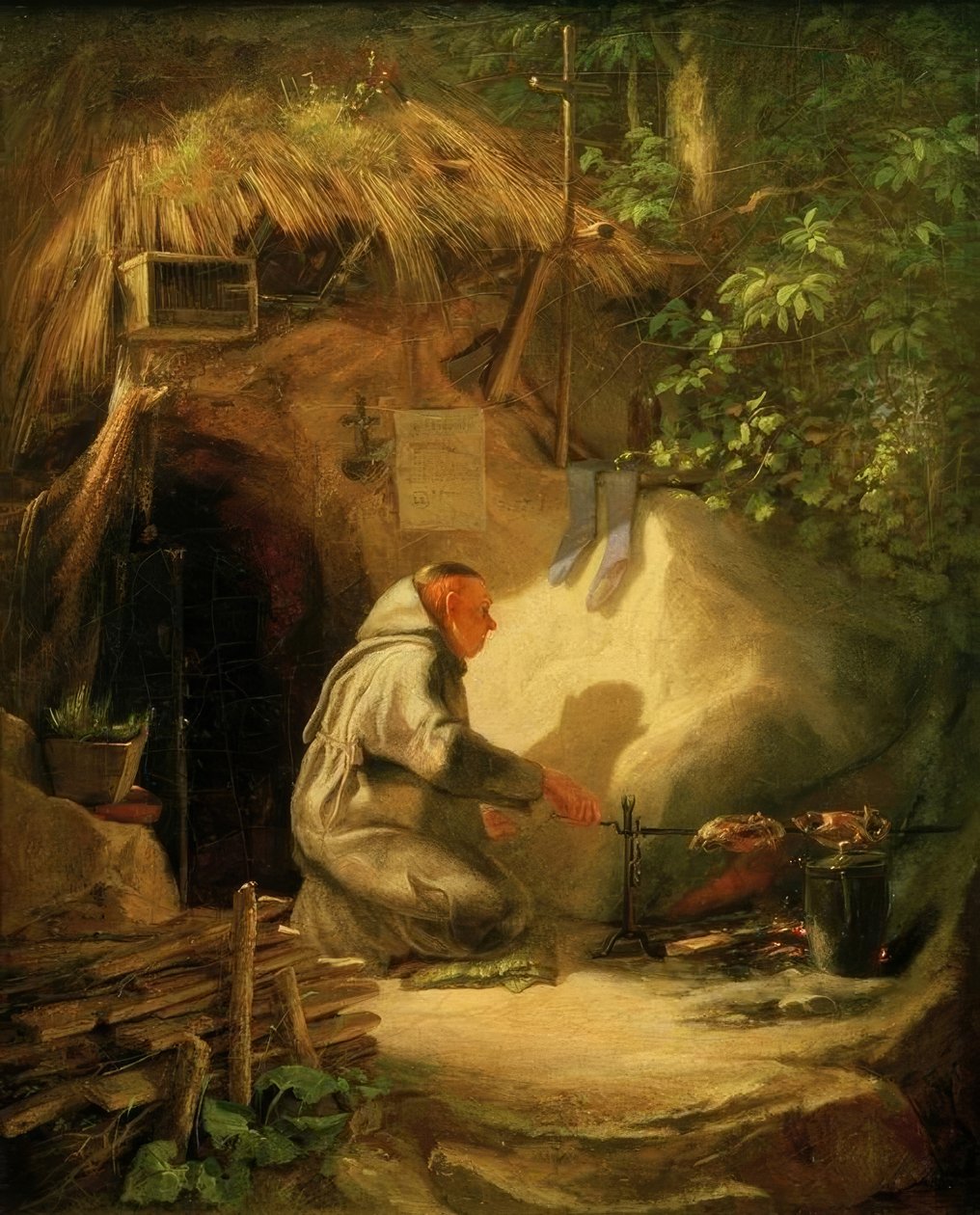Kluizenaar, Kippetje bradend door Carl Spitzweg