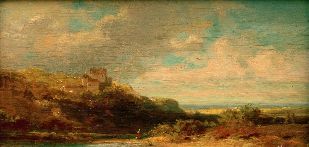 Landschap met rivierdal en kasteel door Carl Spitzweg