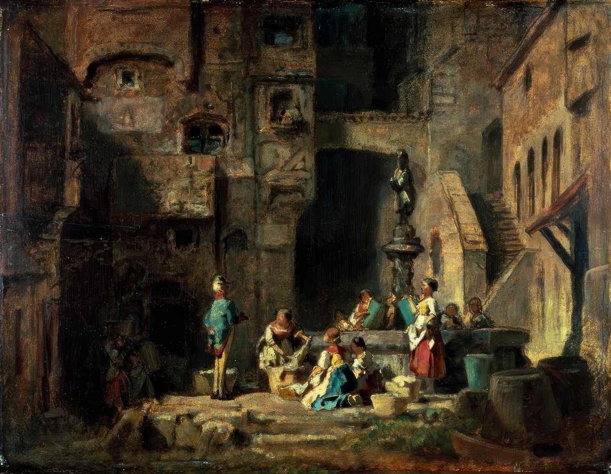 Wasvrouwen bij de fontein door Carl Spitzweg
