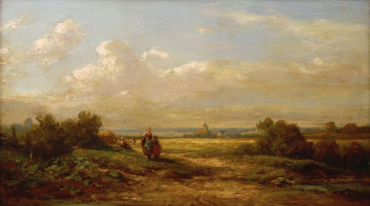 Uitgestrekt landschap met wandelaars door Carl Spitzweg