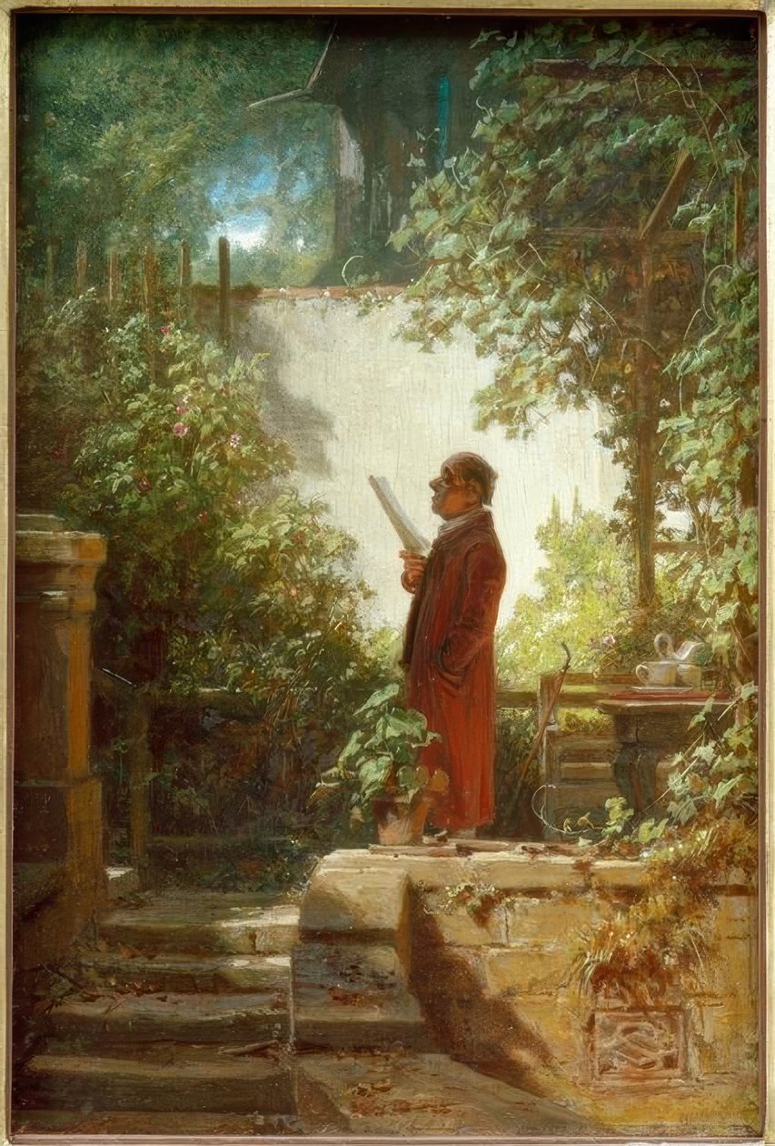 Krantenlezer in de Tuin door Carl Spitzweg