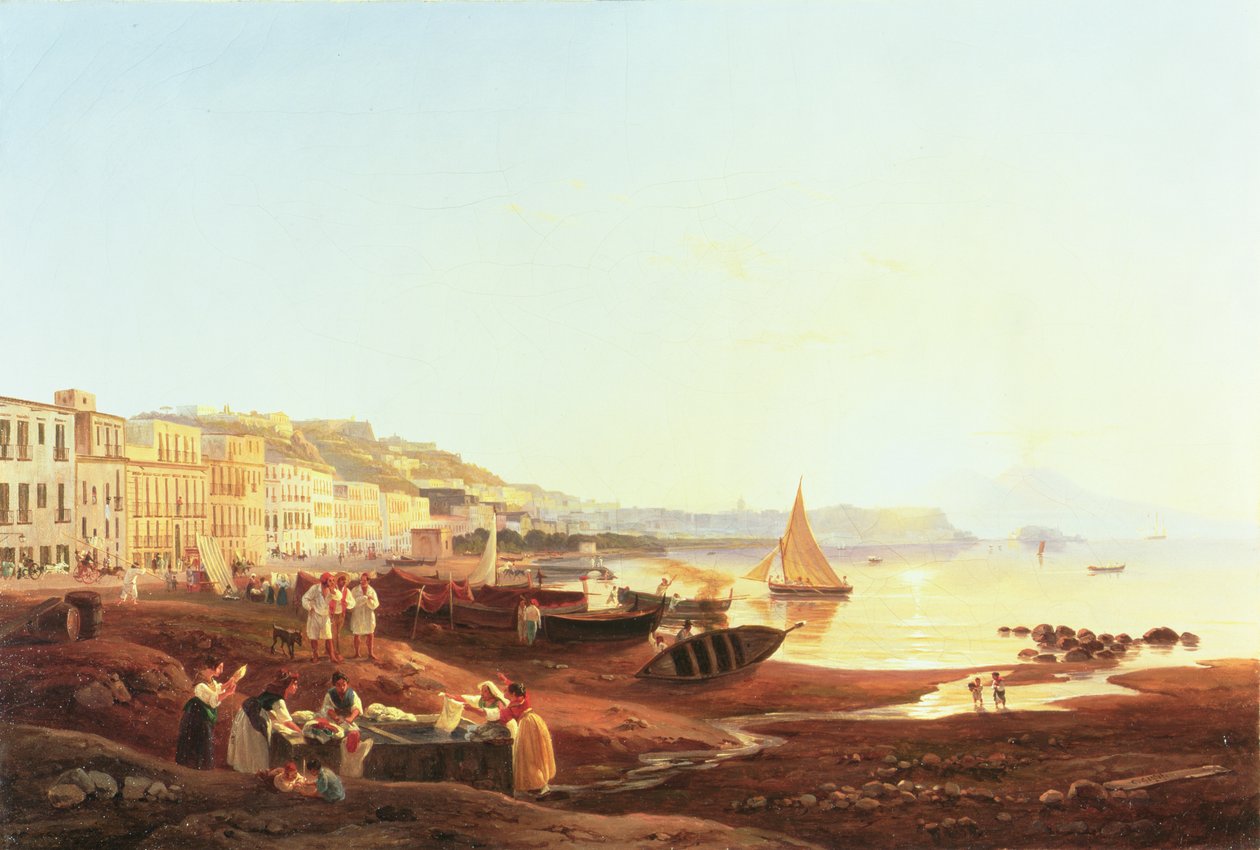 Haven van Mergellina, ca. 1831 door Carl Wilhelm Goetzloff