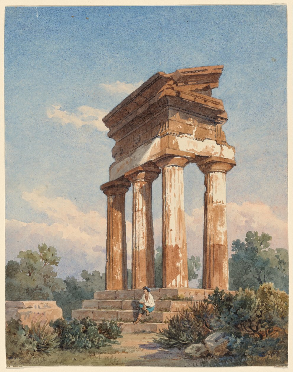 Een tempelruïne in Agrigento door Carl Wilhelm Götzloff